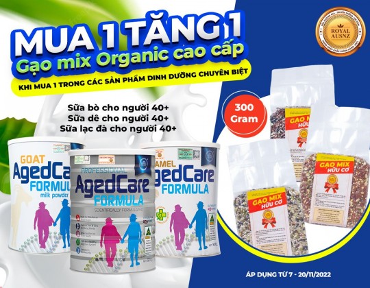 Mua 1 lon Sữa Hoàng Gia cho người trên 40 tuổi – Tặng 1 gói gạo mix Organic 300gram