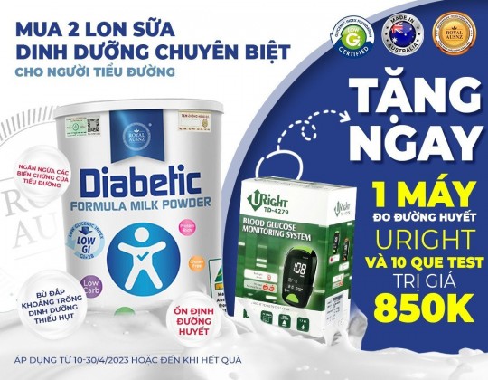 Mua 2 sữa tiểu đường Diabetic – Tặng ngay 1 máy đo đường huyết Uright và 10 que test trị giá 850K
