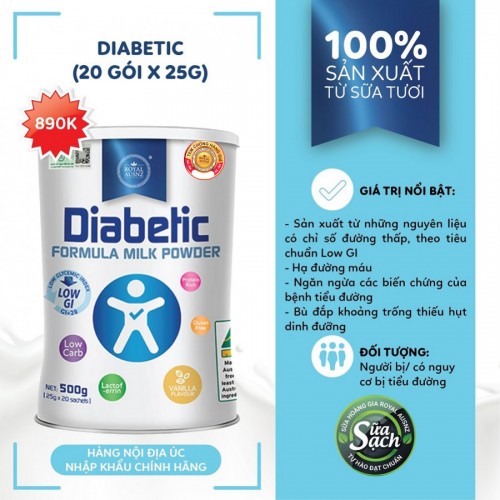 Sữa Hoàng Gia Úc Diabetic Formula Milk Powder – Sữa công thức dành riêng cho người tiểu đường (Hộp 20 gói x 25g)