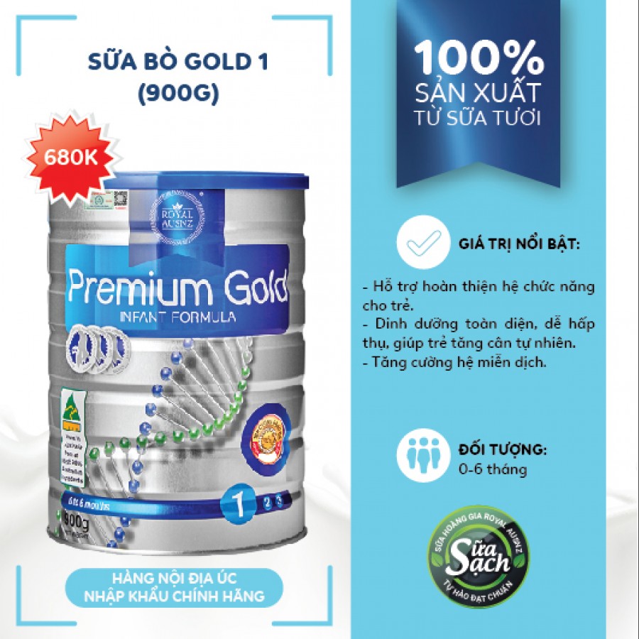 Sữa hoàng gia Úc Premium Gold 1 Infant Formula - Dành cho trẻ từ 0 - 6 tháng tuổi (900g)