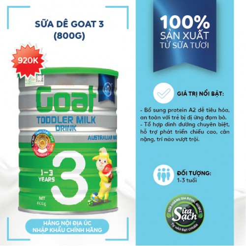 Sữa Dê Hoàng Gia Úc Royal Ausnz Goat Toddler Milk Drink 3 - Sữa công thức cho trẻ từ 1-3 tuổi (800g)