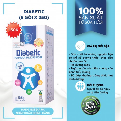 Sữa Hoàng Gia Úc Diabetic Formula Milk Powder – Sữa công thức dành riêng cho người tiểu đường (Hộp 5 gói x 25g)