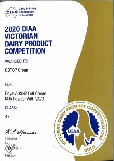 Sữa Hoàng Gia Australia Royal Full Cream đạt huy chương Vàng trong cuộc thi của DIAA năm 2020