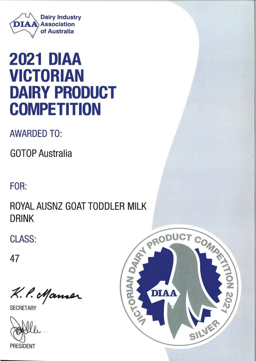 Sữa Hoàng Gia Australia Royal Goat Toddler Milk Drink đạt huy chương Bạc trong cuộc thi của DIAA năm 2021