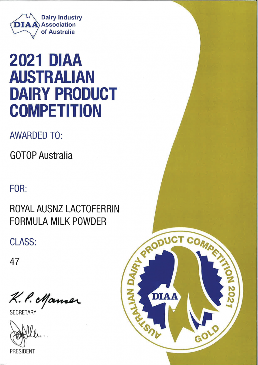 giải vàng của DIAA cho sản phẩm Lactopferrin xanh