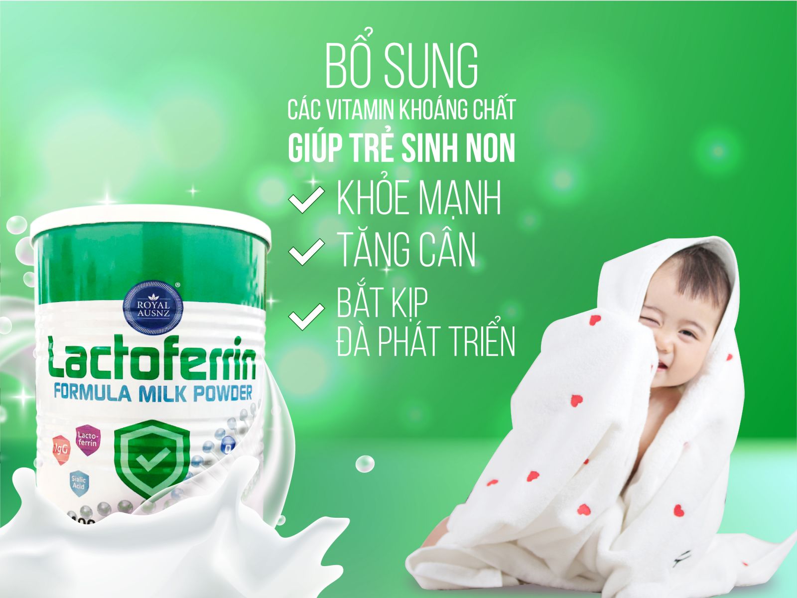 Royal Ausnz Lactoferrin Formula Milk Powder bổ sung sữa non (IgG) cùng các vitamin và khoáng chất thiết yếu cho bé khỏe mạnh