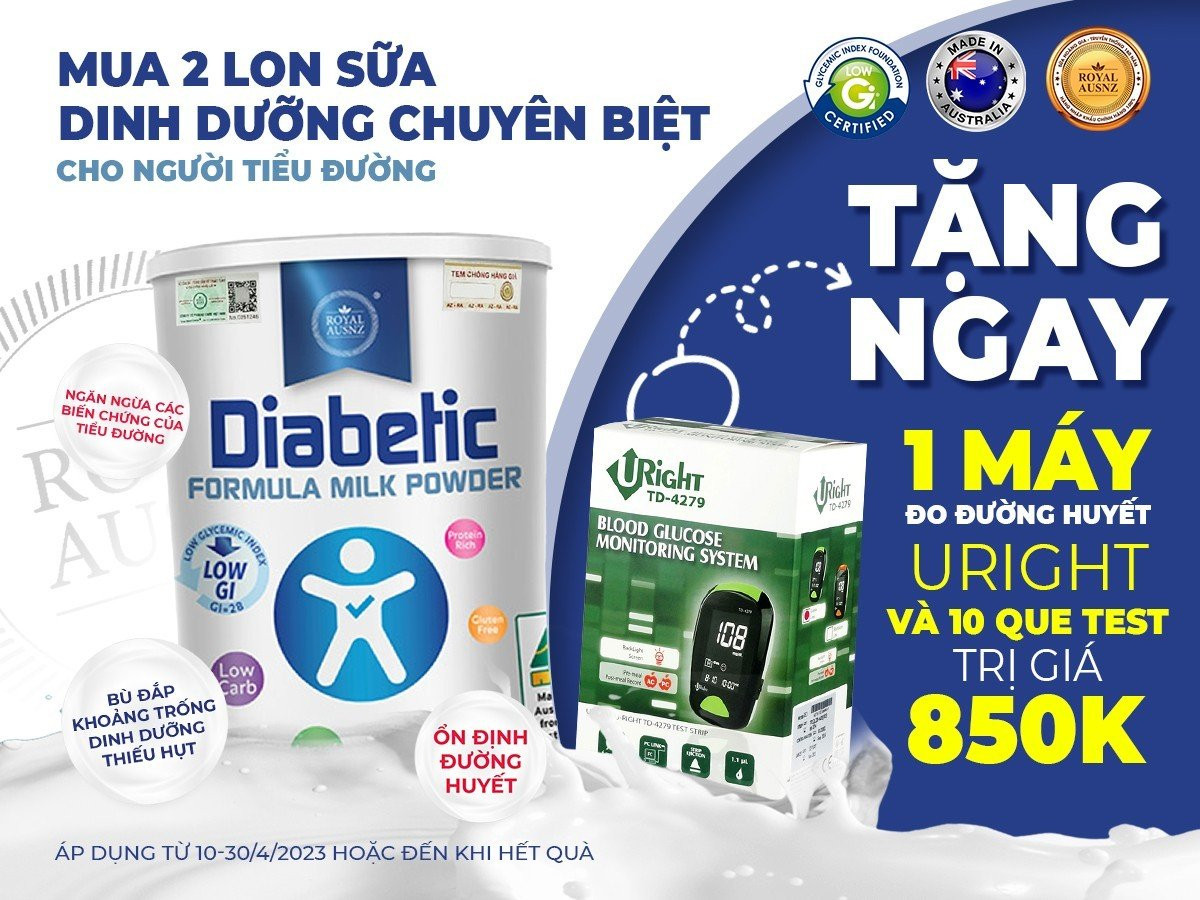 Mua 2 sữa tiểu đường Diabetic – Tặng ngay 1 máy đo đường huyết Uright và 10 que test trị giá 850K