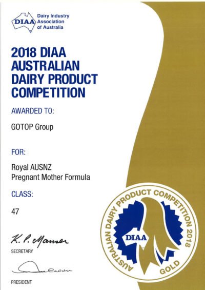 Sữa Hoàng Gia Australia Royal cho bà bầu đạt huy chương Vàng trong cuộc thi của DIAA năm 2018