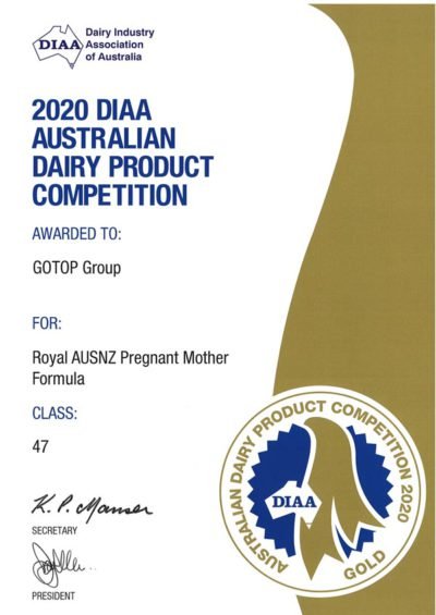 Sữa Hoàng Gia Australia Royal cho bà bầu đạt huy chương Vàng trong cuộc thi của DIAA năm 2020