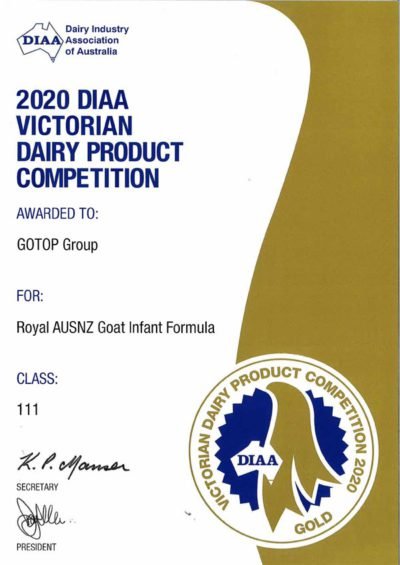 Sữa Dê Hoàng Gia Australia Royal số 1 đạt huy chương Vàng trong cuộc thi của DIAA năm 2020