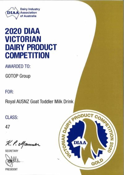 Sữa Dê Hoàng Gia Australia Royal số 3 đạt huy chương Vàng trong cuộc thi của DIAA năm 2020