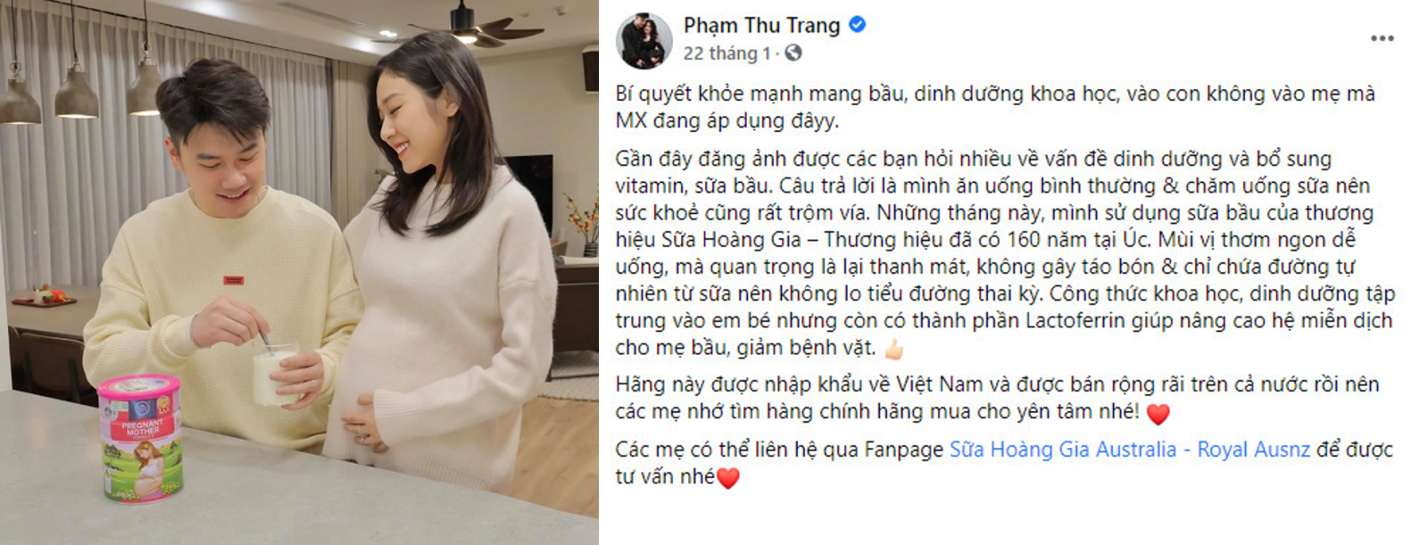 Review Sữa Hoàng Gia Úc cho bà bầu của Hotmom Phạm Thu Trang