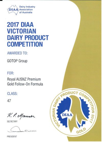 Sữa Hoàng Gia Australia Royal số 2 đạt huy chương Vàng trong cuộc thi của DIAA năm 2017