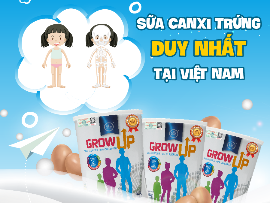Grow Up là sản phẩm sữa canxi trứng duy nhất đang có mặt tại thị trường Việt Nam.