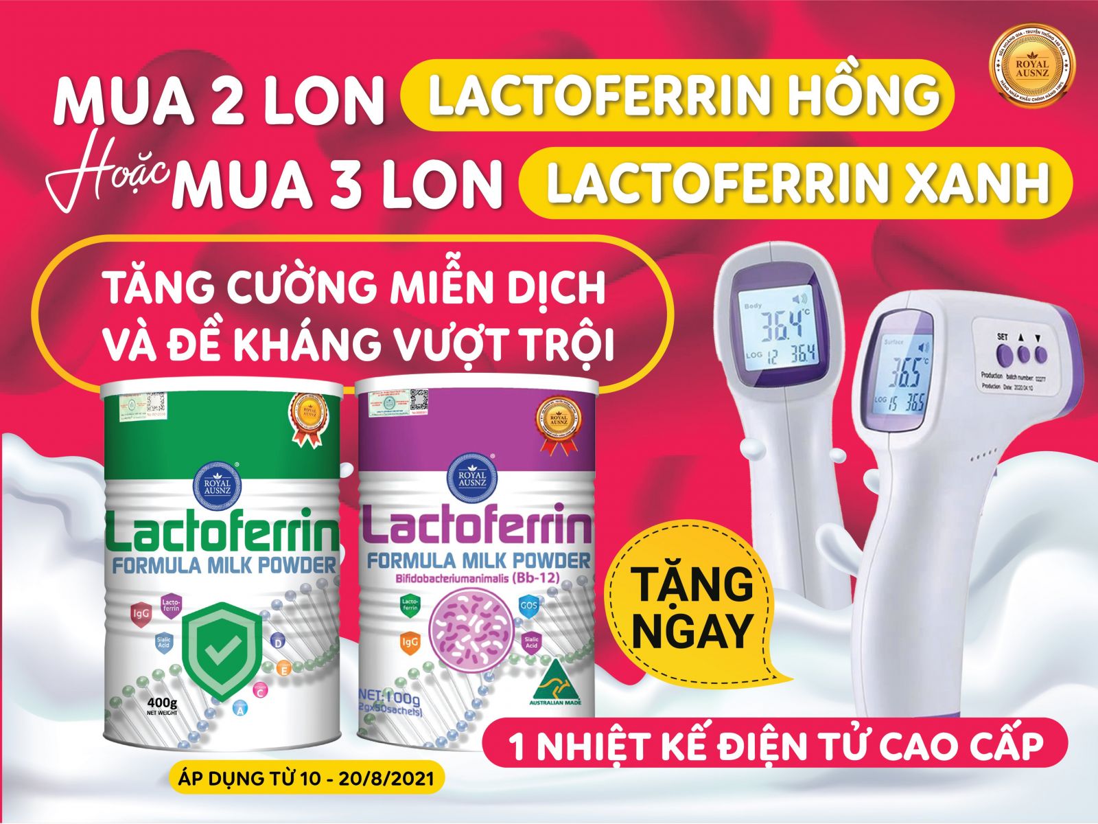 Ưu đãi khi mua sữa Lactoferrin tháng 8 được tặng nhiệt kế cao cấp