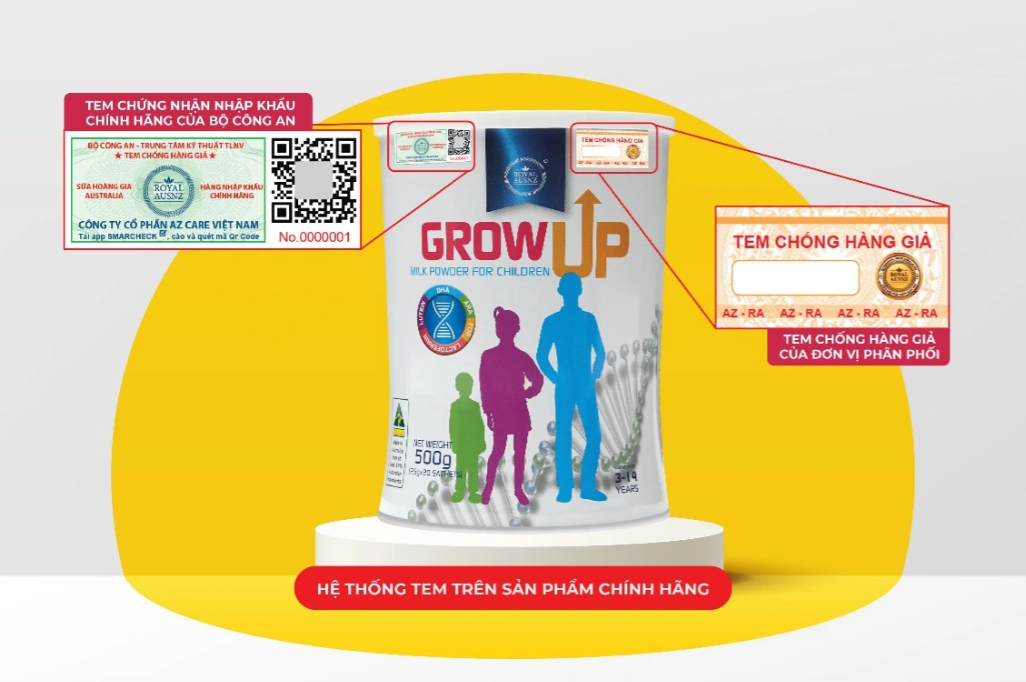 Các loại tem trên sản phẩm sữa Hoàng Gia Royal Ausnz chính hãng.